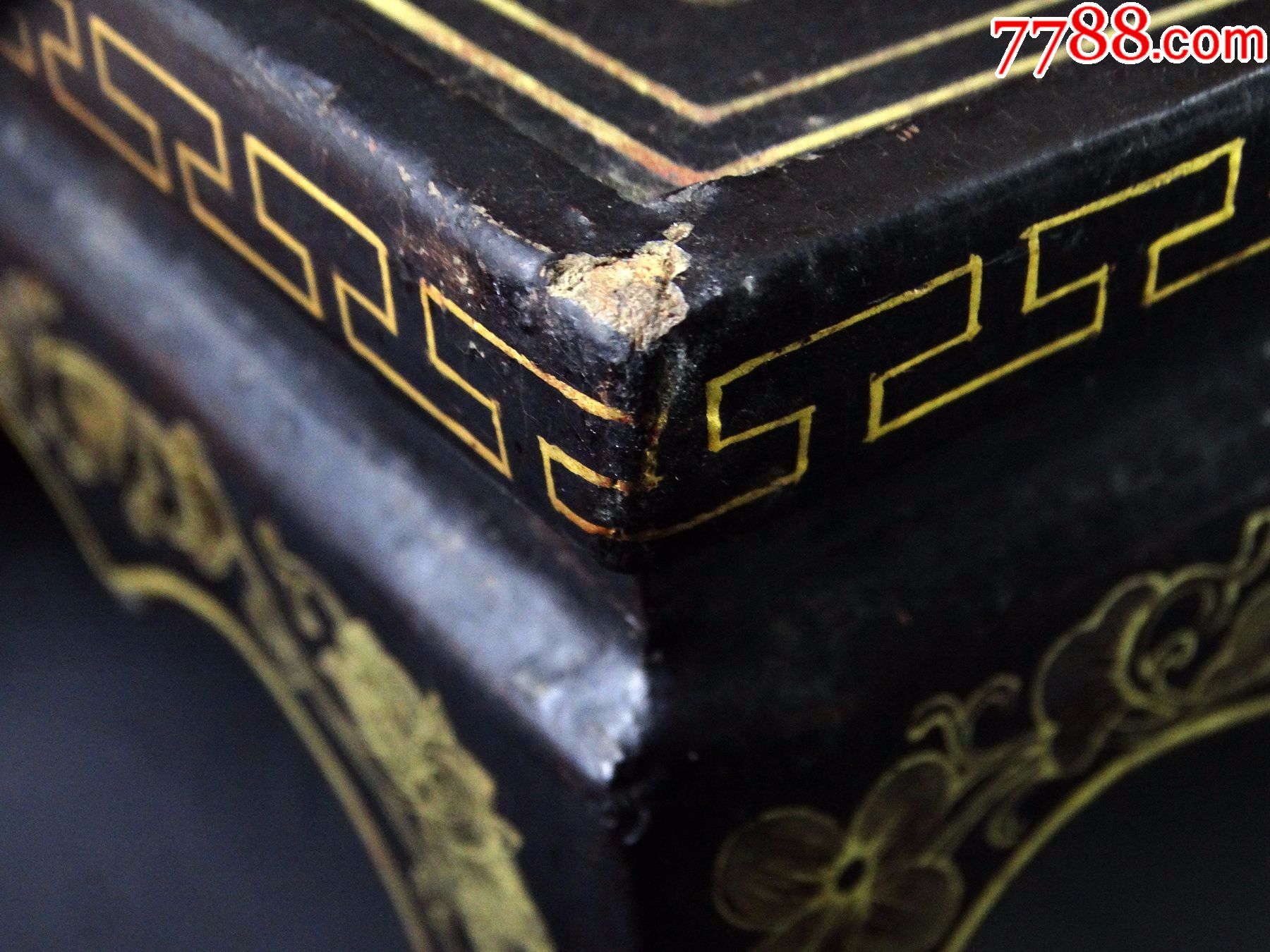 57古玩古董老货清代四福临门宝相花纹木胎漆器髹漆描金莳绘几案