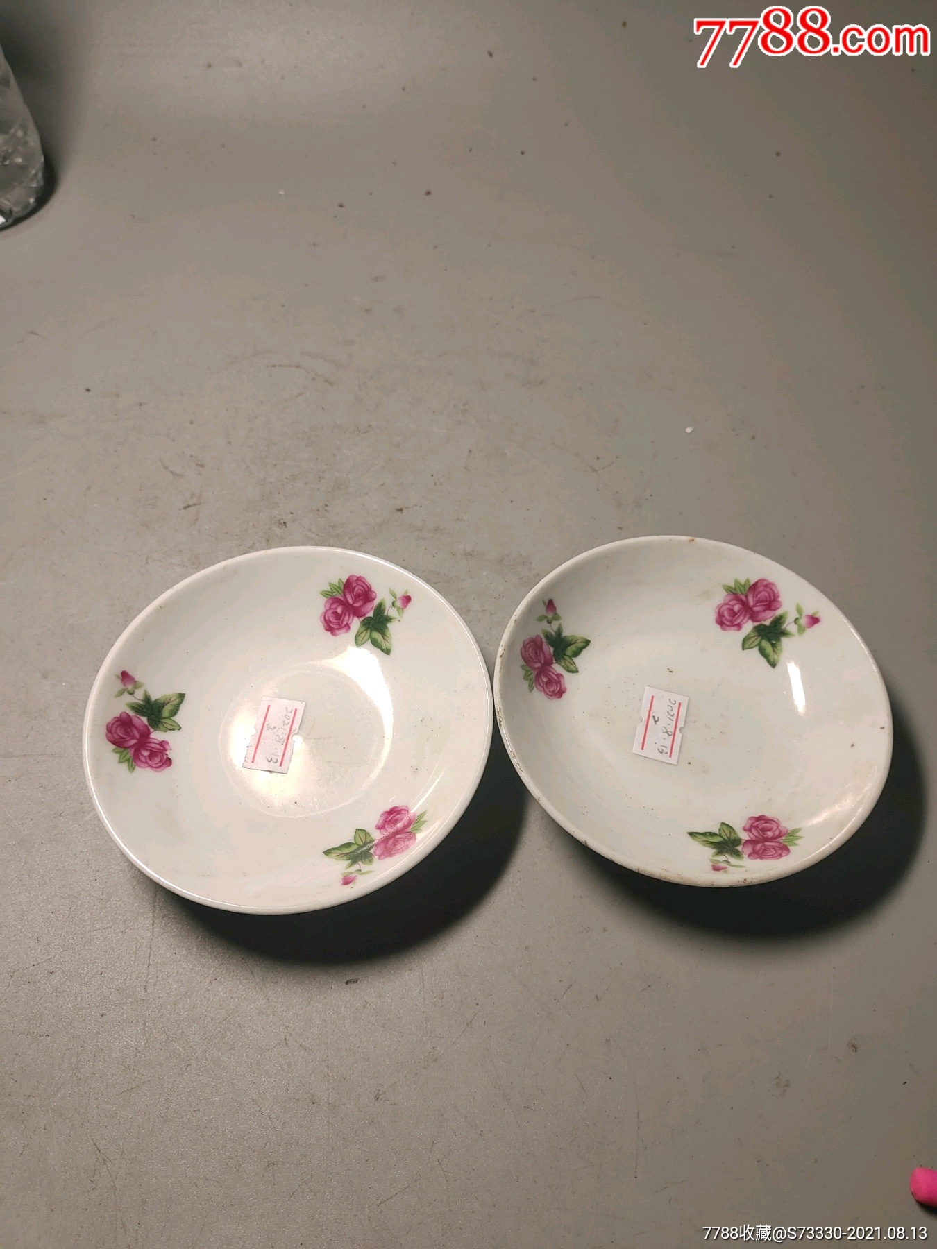 70年代,醴陵国光玫瑰花茶碟一对2