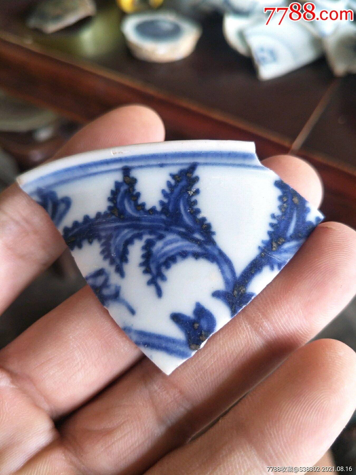 明代成化青花秋葵纹赛官窑瓷片残片临清运河古玩店万枚瓷片标本馆