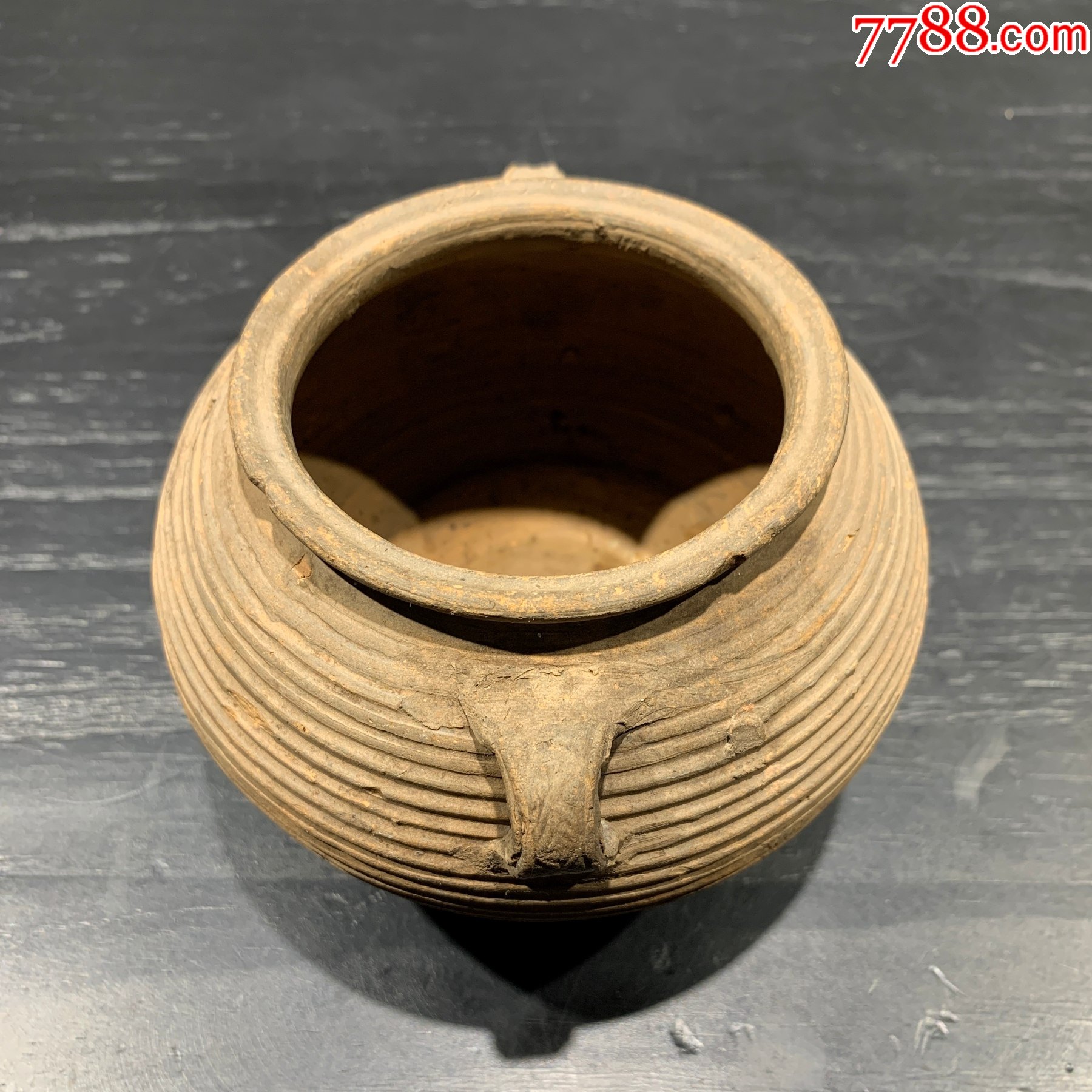 汉代弦纹双耳小陶罐-价格:500元-se82103248-灰陶-零售-7788陶器收藏