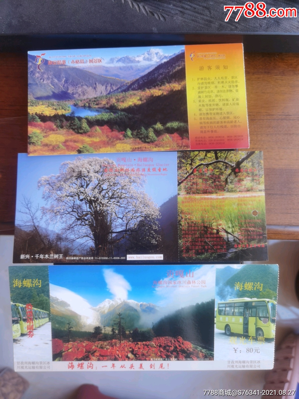 贡嘎山海螺沟邮资门票三枚