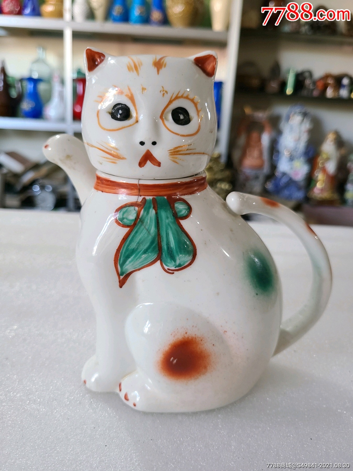文革猫型老瓷器酒壶