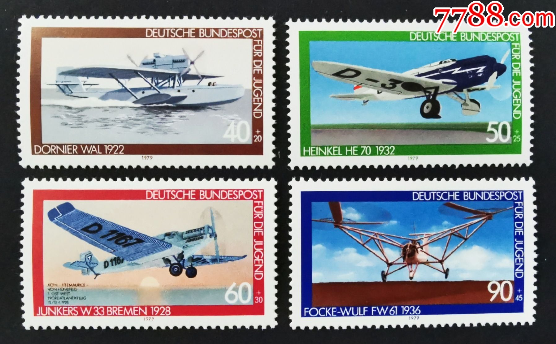 10a德国西德1979邮票航空螺旋桨飞机交通工具4全新原胶全品
