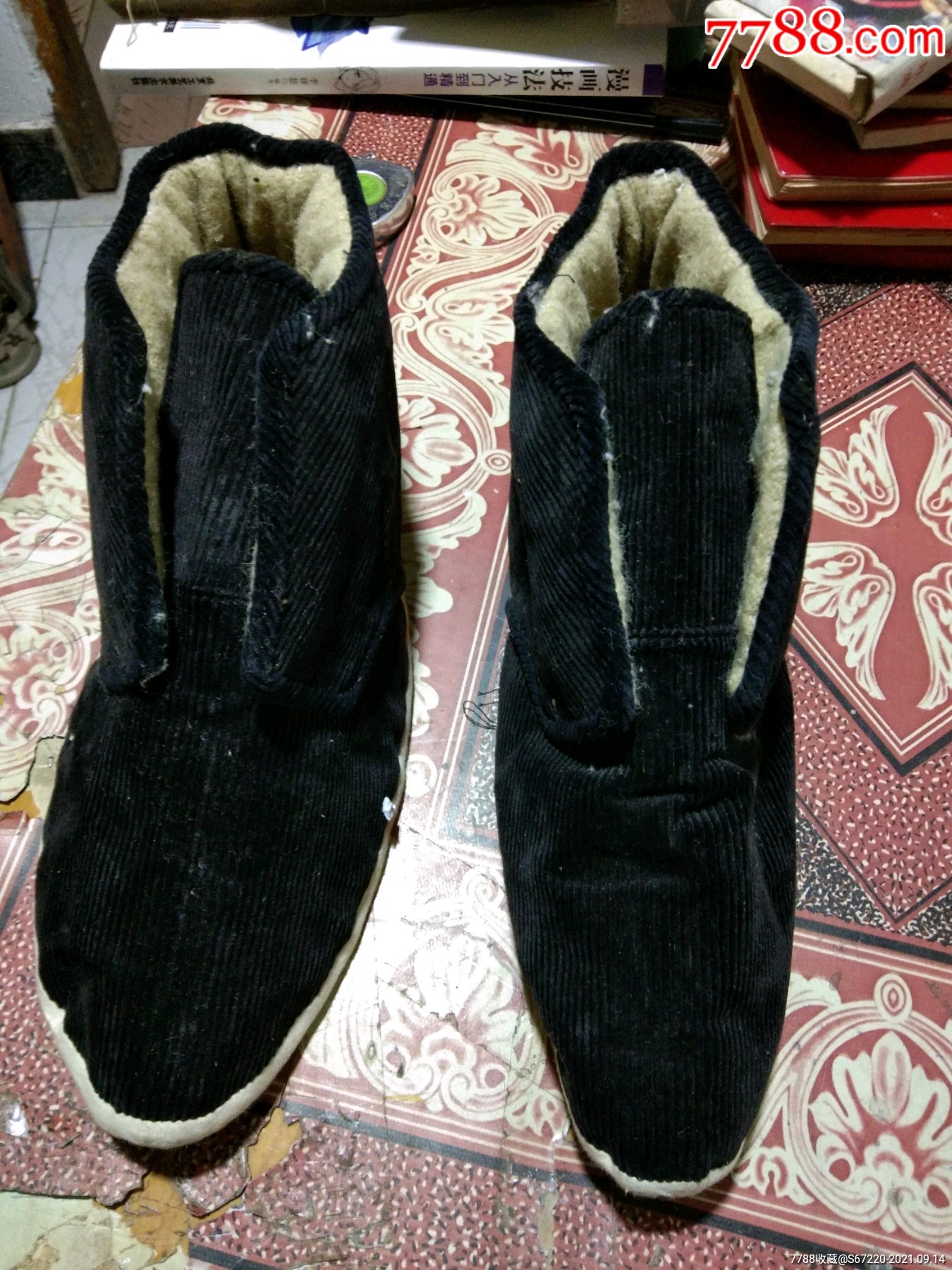 老物件棉鞋面老式黑色灯芯绒小口棉鞋鞋面帮老库存没使用