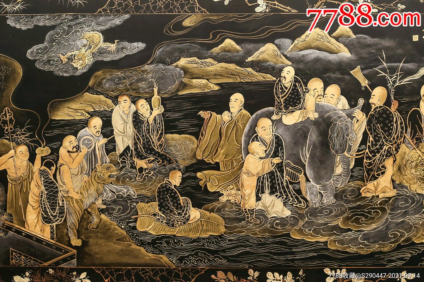 【漆画珍品【精美绝伦【值得拥有【珍品精拍】十八罗汉图描金