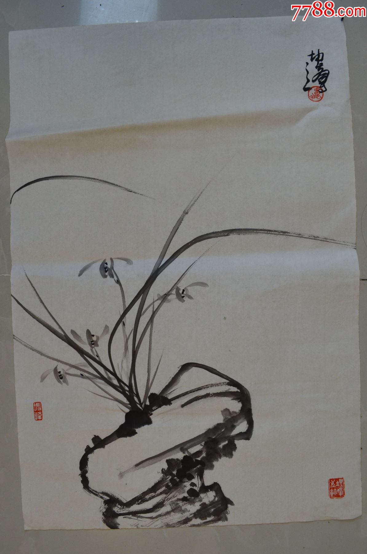 近代仿品纯手绘国画兰花卢坤峰4534cm