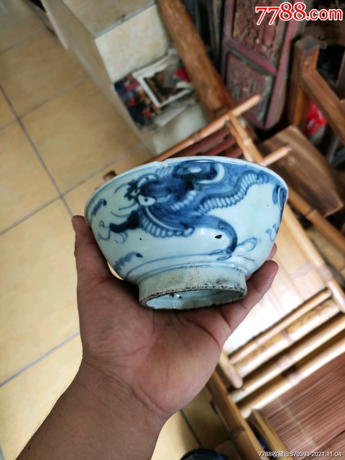 明代青花过墙龙龙碗有飞皮如图