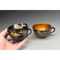 文革福州脱胎漆器老手绘70年代七十年代山水老茶杯咖啡杯执杯茶道