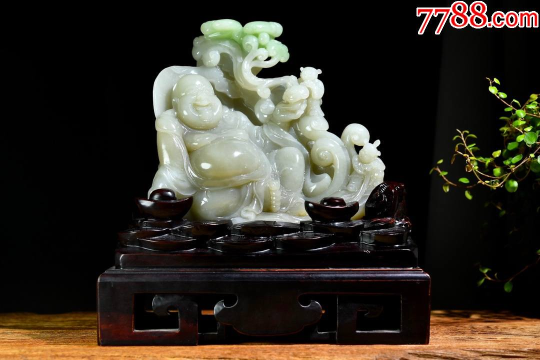 弥勒佛精美和田玉飘翠摆件a91s198f