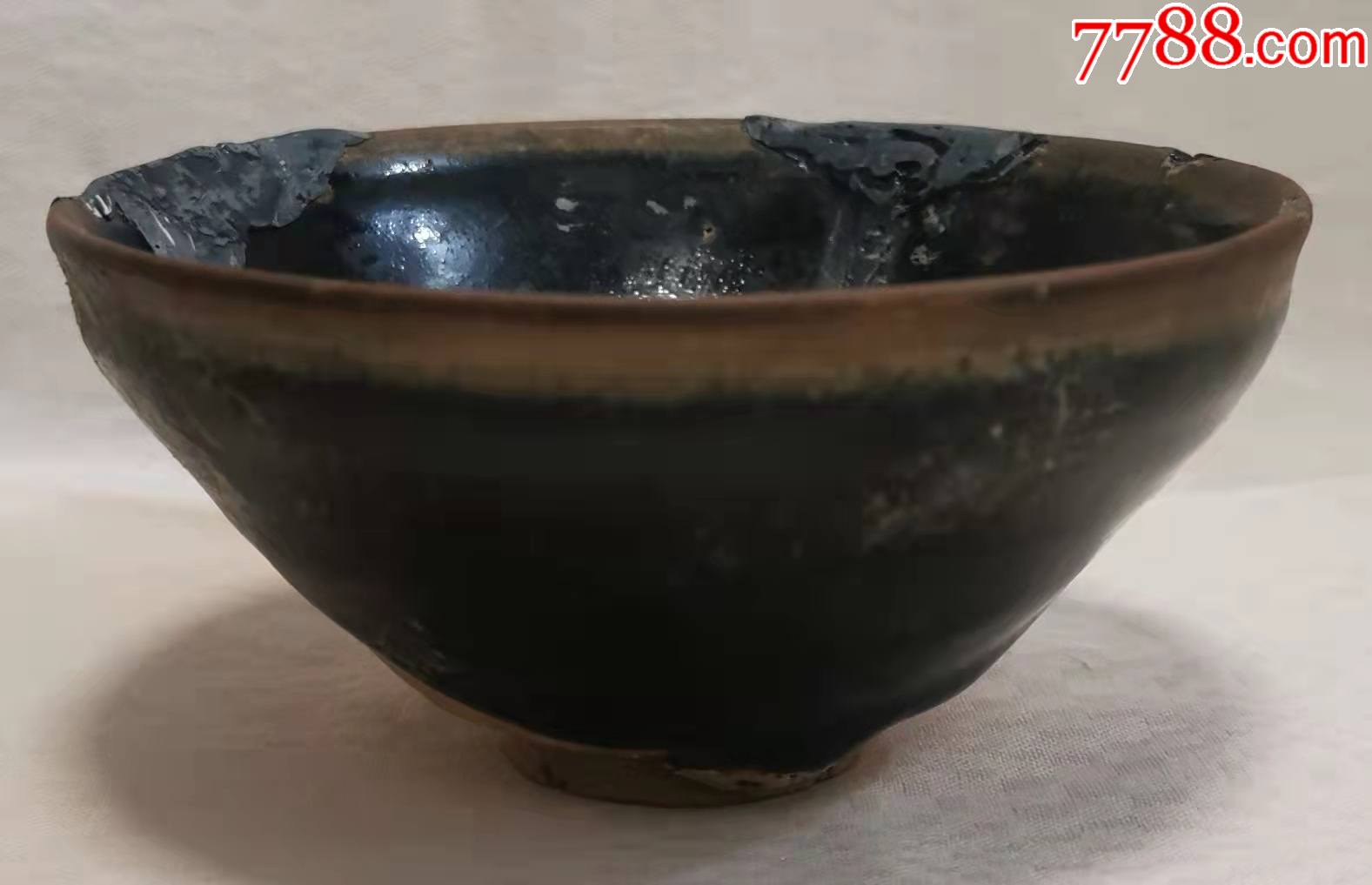 宋代建盏遇林亭窑乌金釉茶盏修补件h