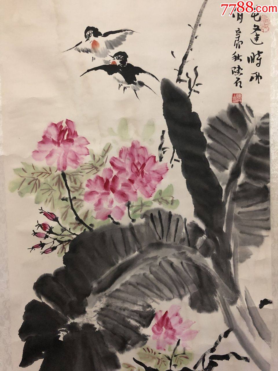 著名画家陈石三尺花鸟立轴《花逢时节俏》_花鸟国画原作_第3张_7788