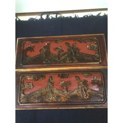 精品清代人物故事花板一对小花窗_木雕花板_颍川堂【7788搪瓷收藏】