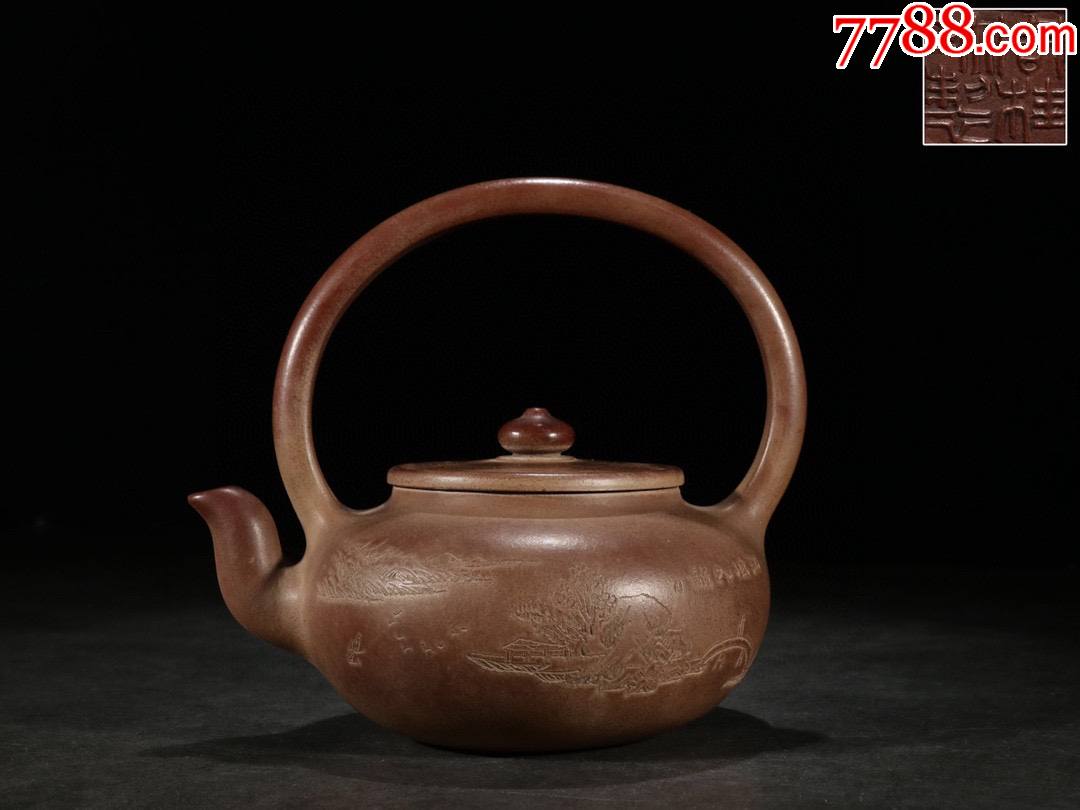 珍藏周桂珍款刻绘提梁壶