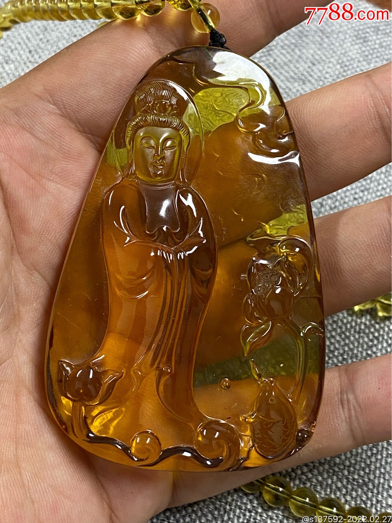 缅甸净水琥珀观音佩戴挂件一个