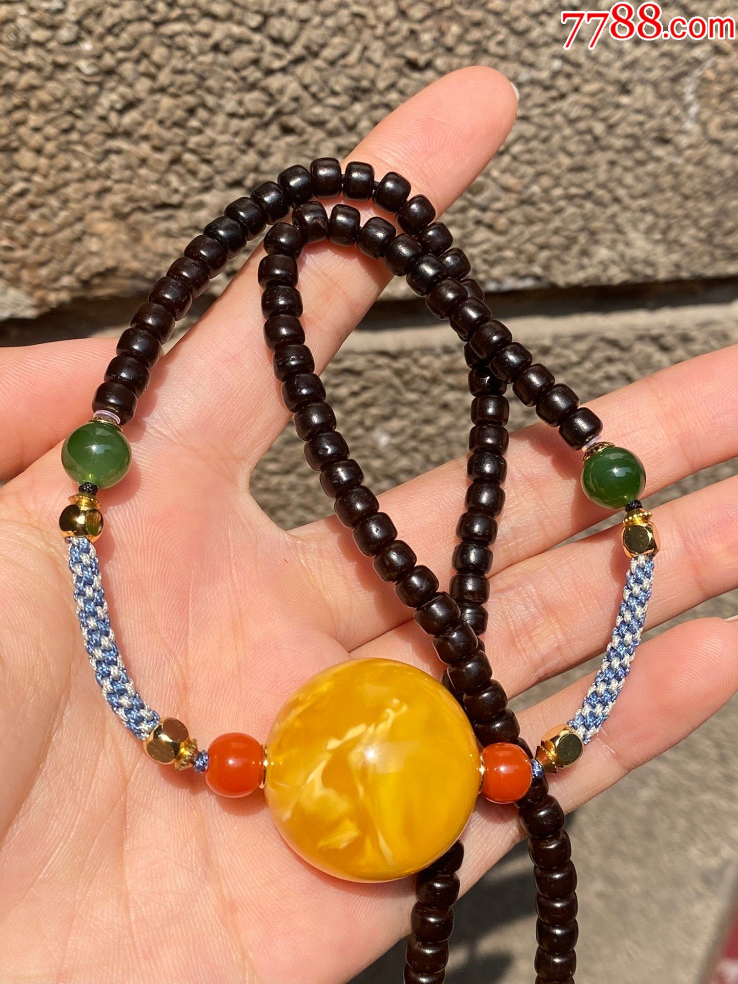 天然老蜜蜡圆珠项链