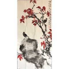 吴宝光江苏籍将军国防科工委综合计划部原部长花鸟条幅缺天地轴