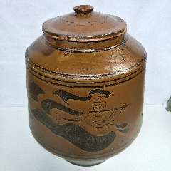 清代手工陶罐印纹金钱罐酱釉陶罐古代老酒坛