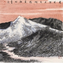 著名画家严良文扇面山水画