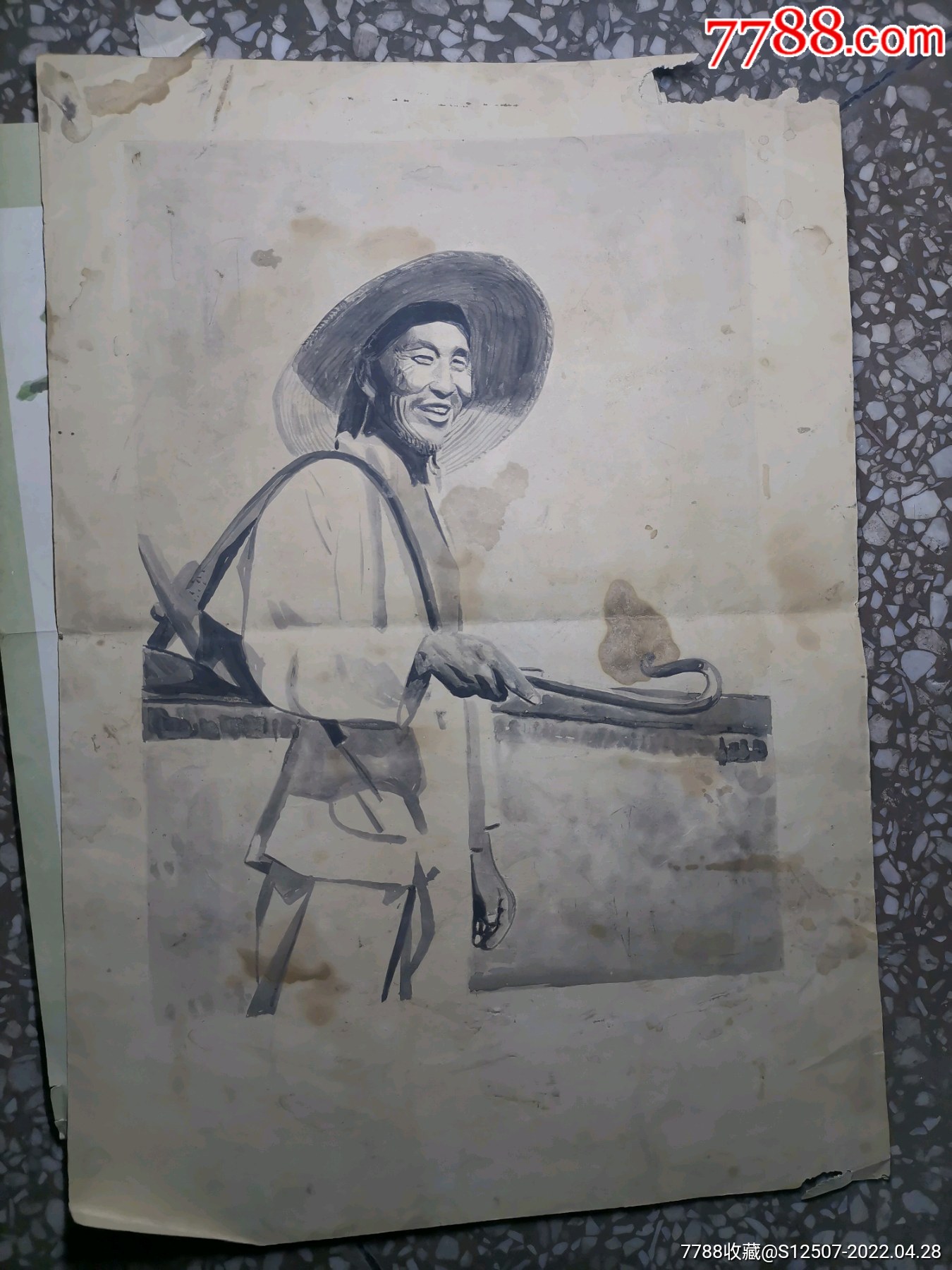 背犁农民_人物国画原作_风义堂【7788收藏__收藏热线】