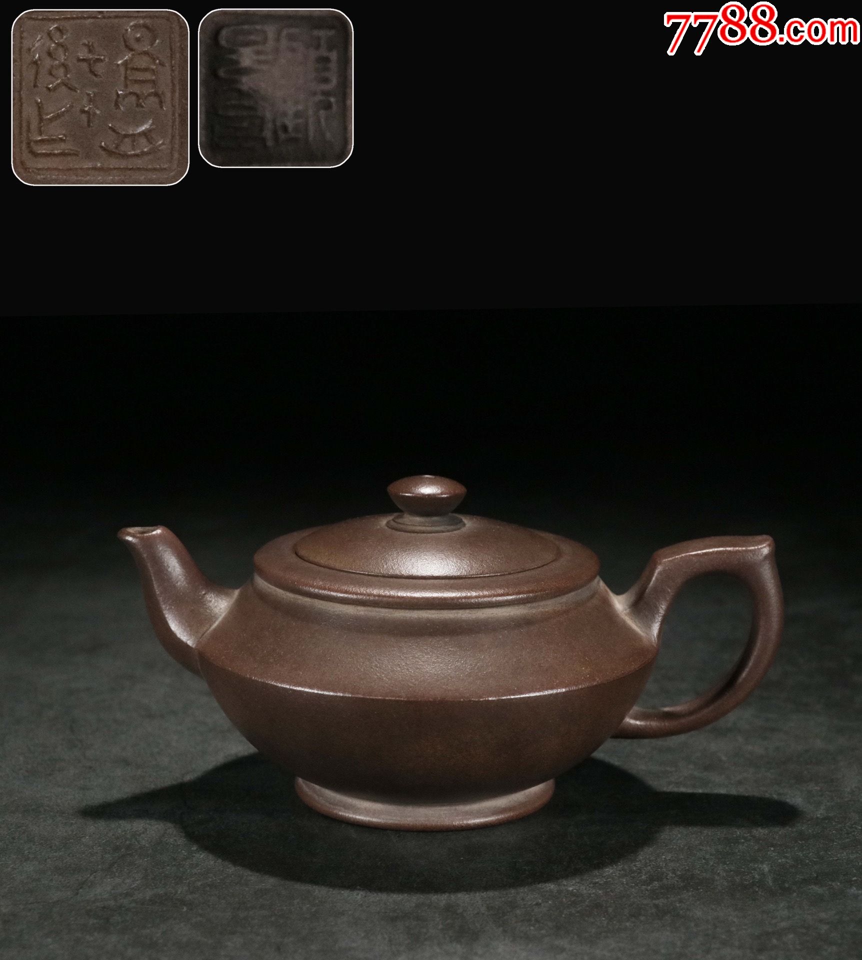 5品99【乾隆年制【紫砂山刻绘海棠壶$5,0009.