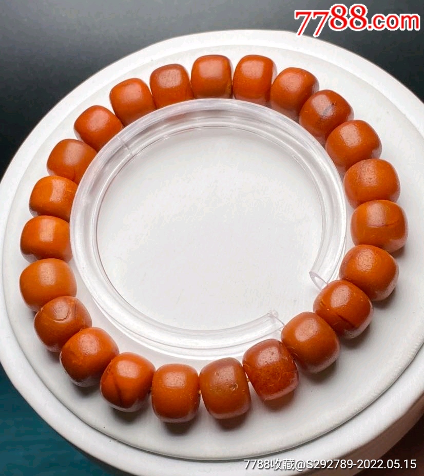 天然老蜜蜡精品俄料鸡油红老型珠手串一条品质如图蜡质饱满纹路清晰