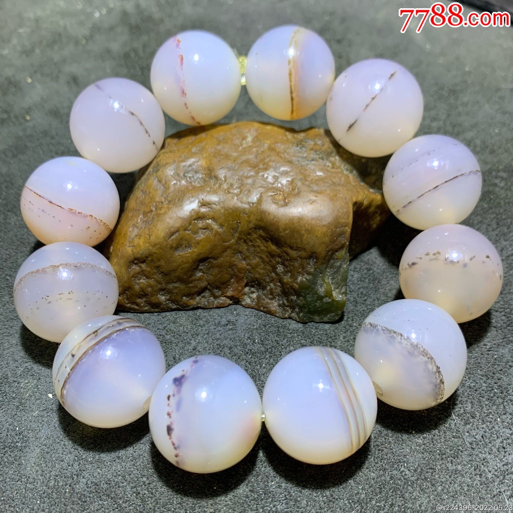天然精美罕见毕业级冰种一线海洋玉髓手串一条