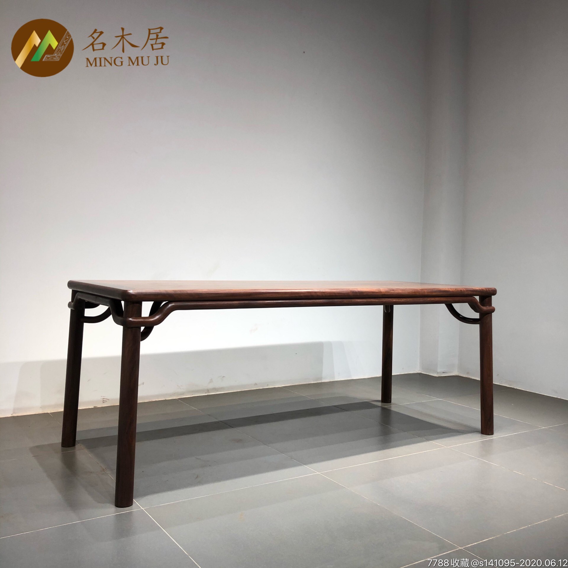 专业制作明式家具铁力木老料裹腿罗锅枨画案实木圆包圆画案桌
