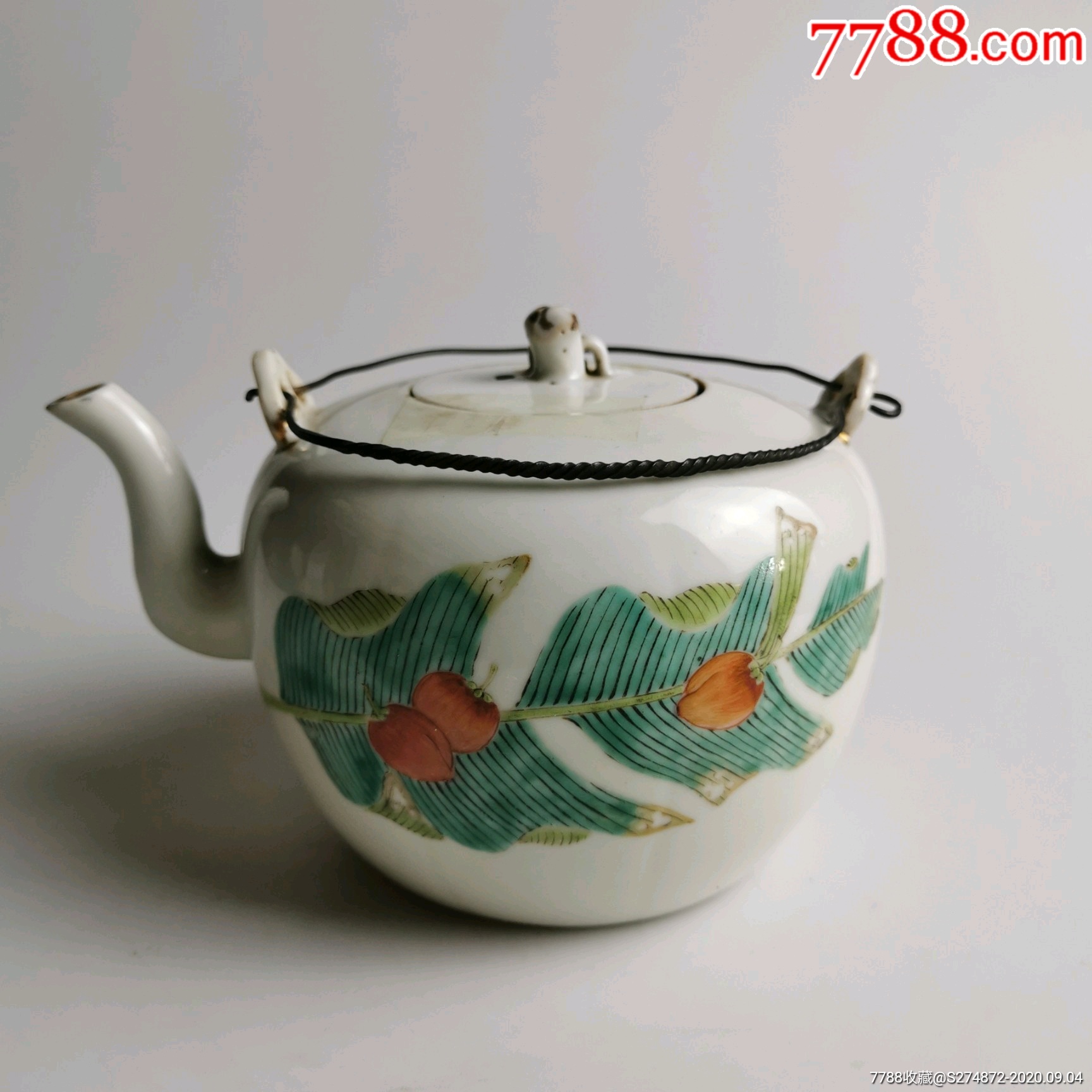 民国粉彩花卉瓷茶壶瓜棱壶古玩老瓷器茶具收藏