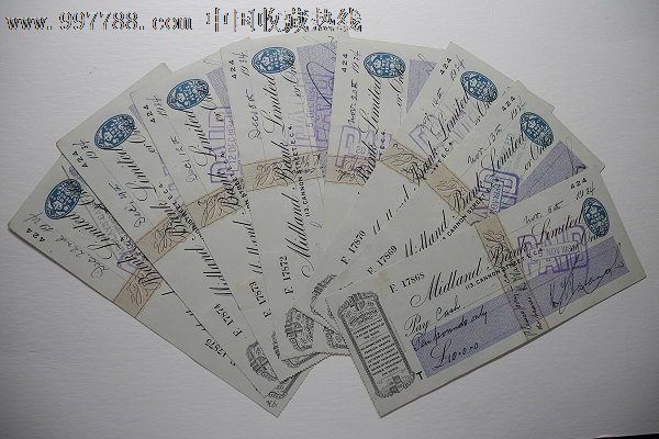 8连号-英国1934年米特兰银行(现英国上海汇丰银行)1英镑支票8张