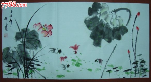 荷花鱼-价格:2000元-se23657428-花鸟国画原作-零售