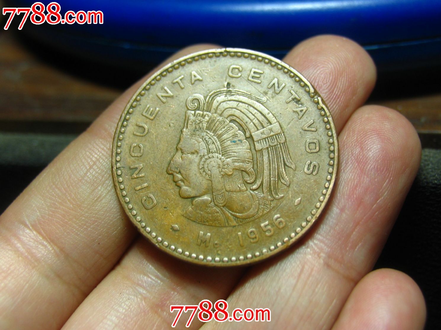 56年墨西哥50分红铜币古玩古董