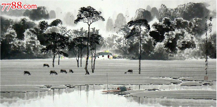 张泉踪·四尺田园风光山水_山水国画原作_泓宝斋【中国收藏热线】