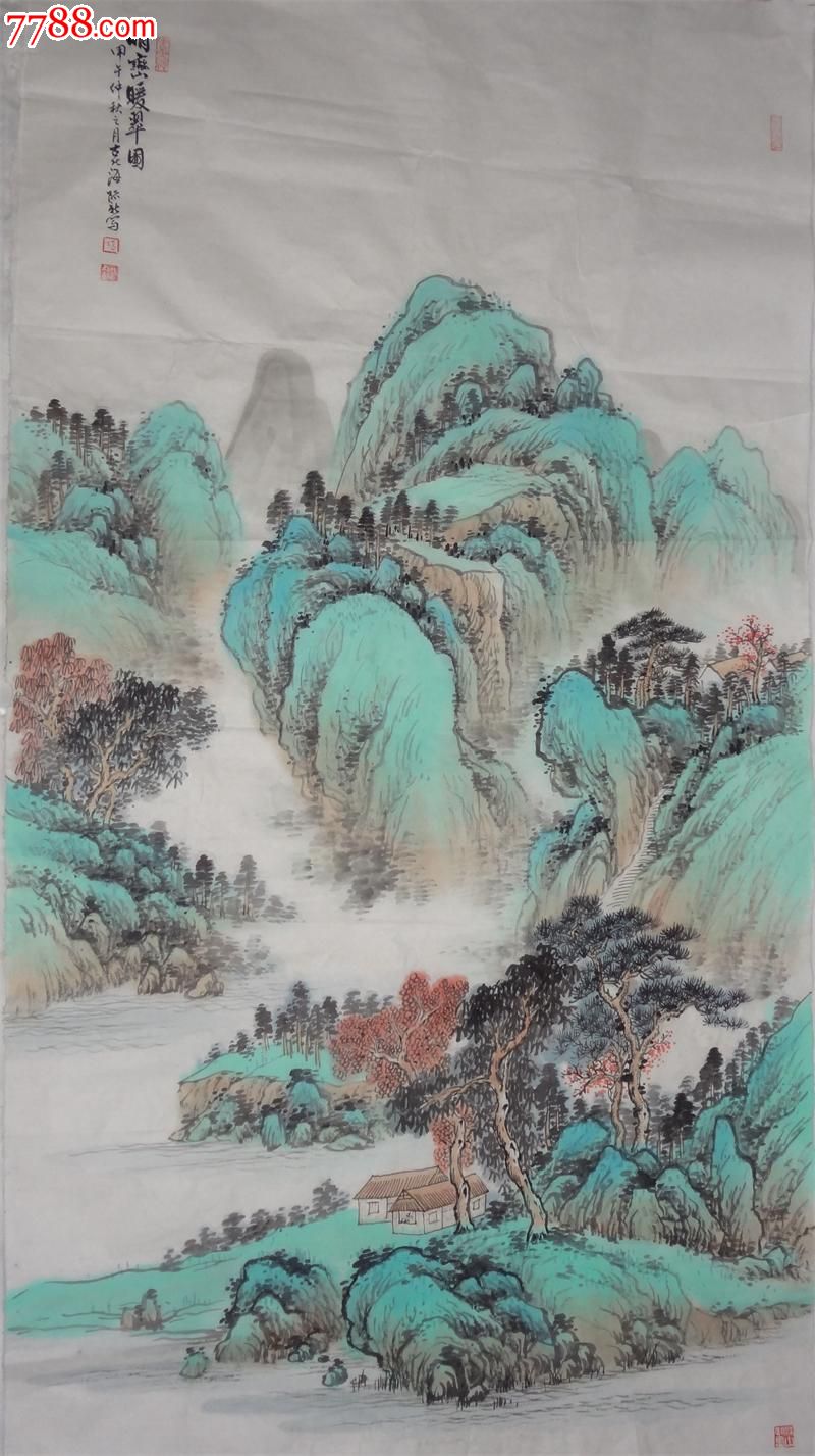 武际新青绿山水画