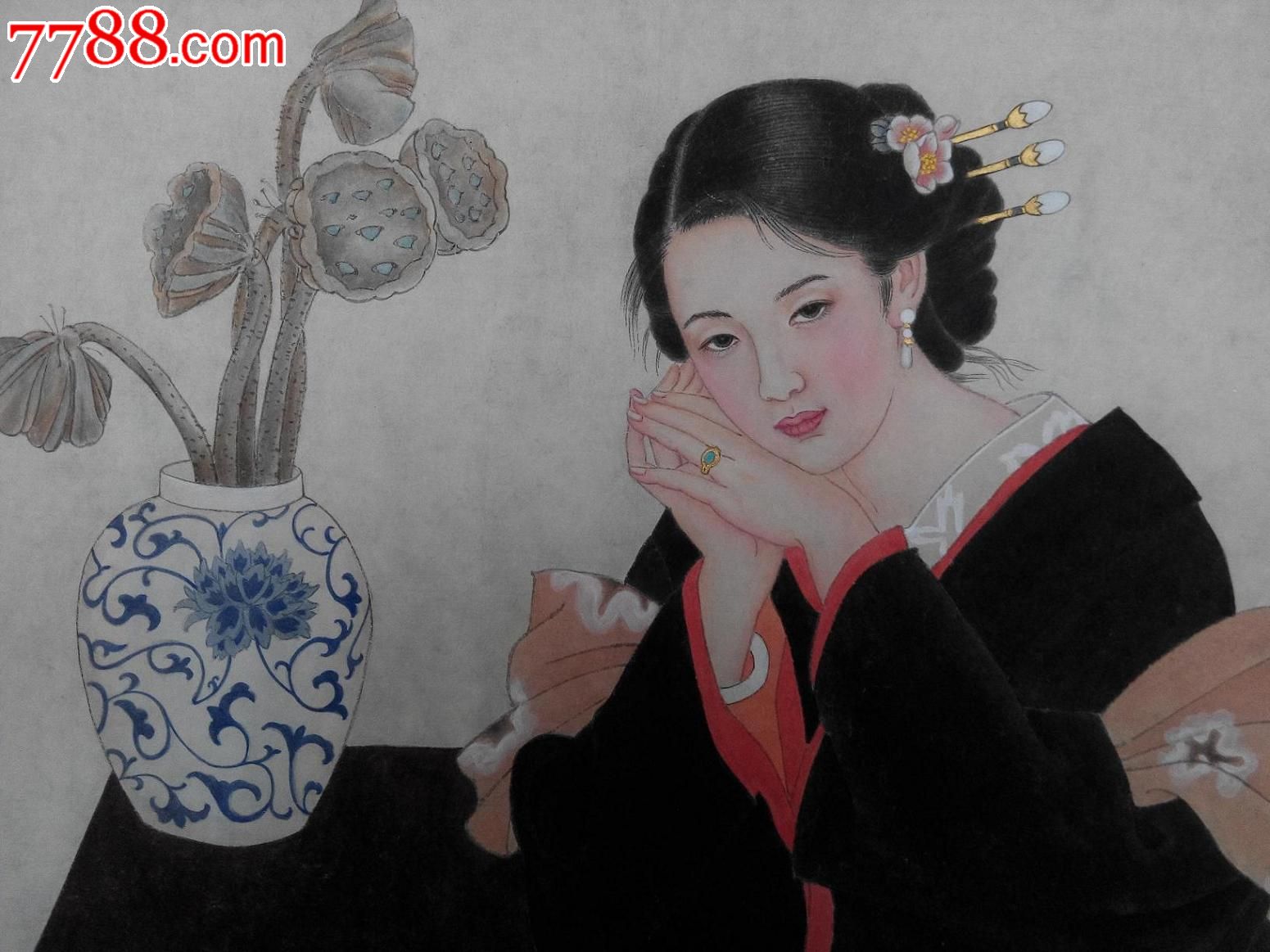 国画工笔画,仕女,美女,原画,原稿