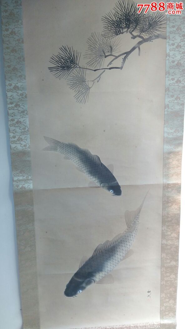 双鱼松枝图,花鸟国画原作,虫鱼画原画,工笔淡彩画法,民国,其他尺寸