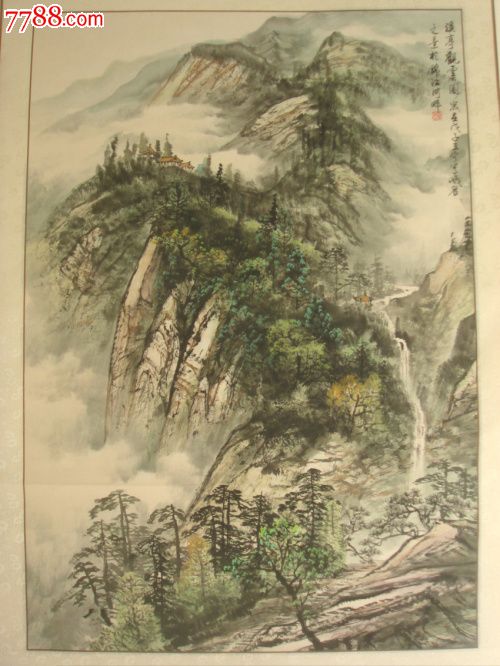 成都国画山水画王宁国画峨眉山之景旧卷轴真迹