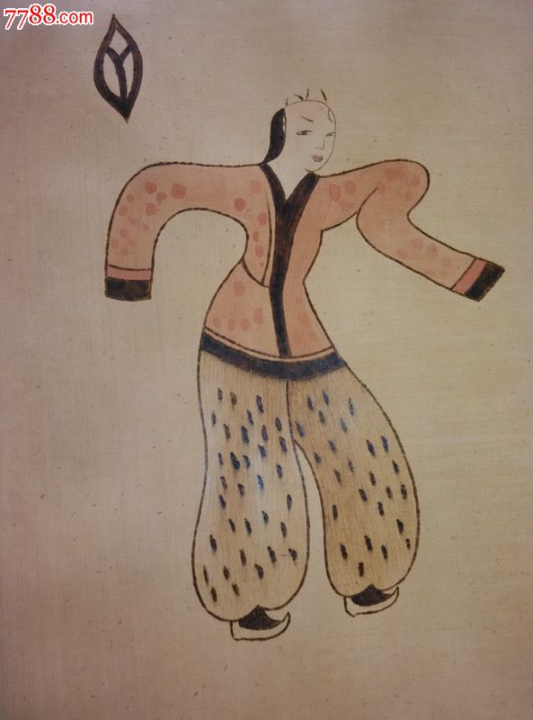 临摹高句丽壁画烙画抚琴舞女图