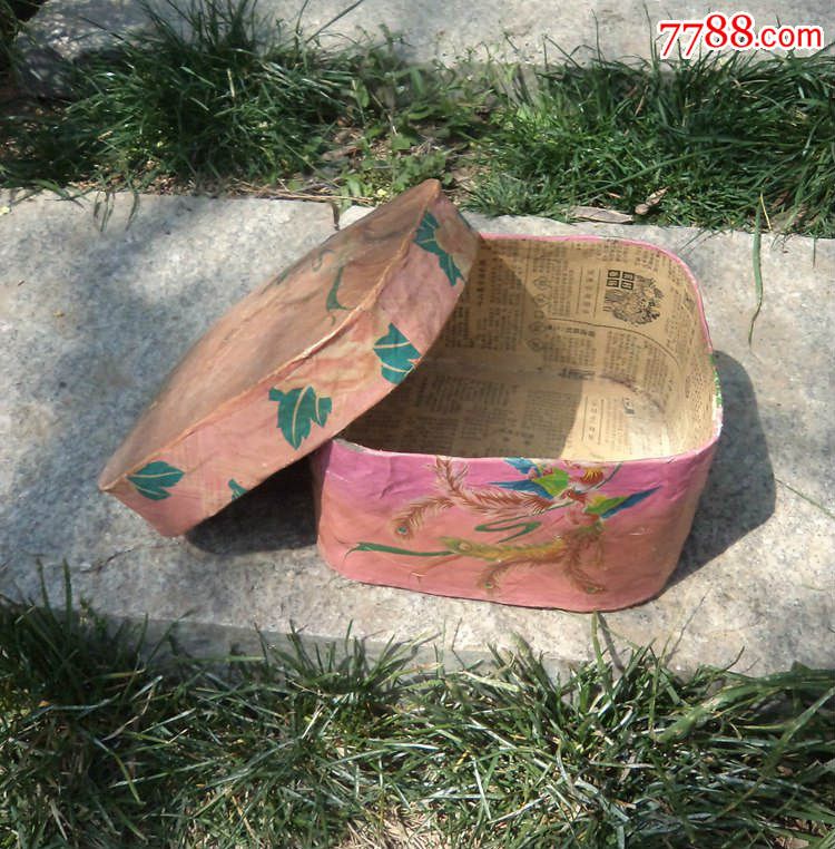 胶东民俗手工艺花纸糊的笸箩盒子老物件古董古玩杂项怀旧收纳箱