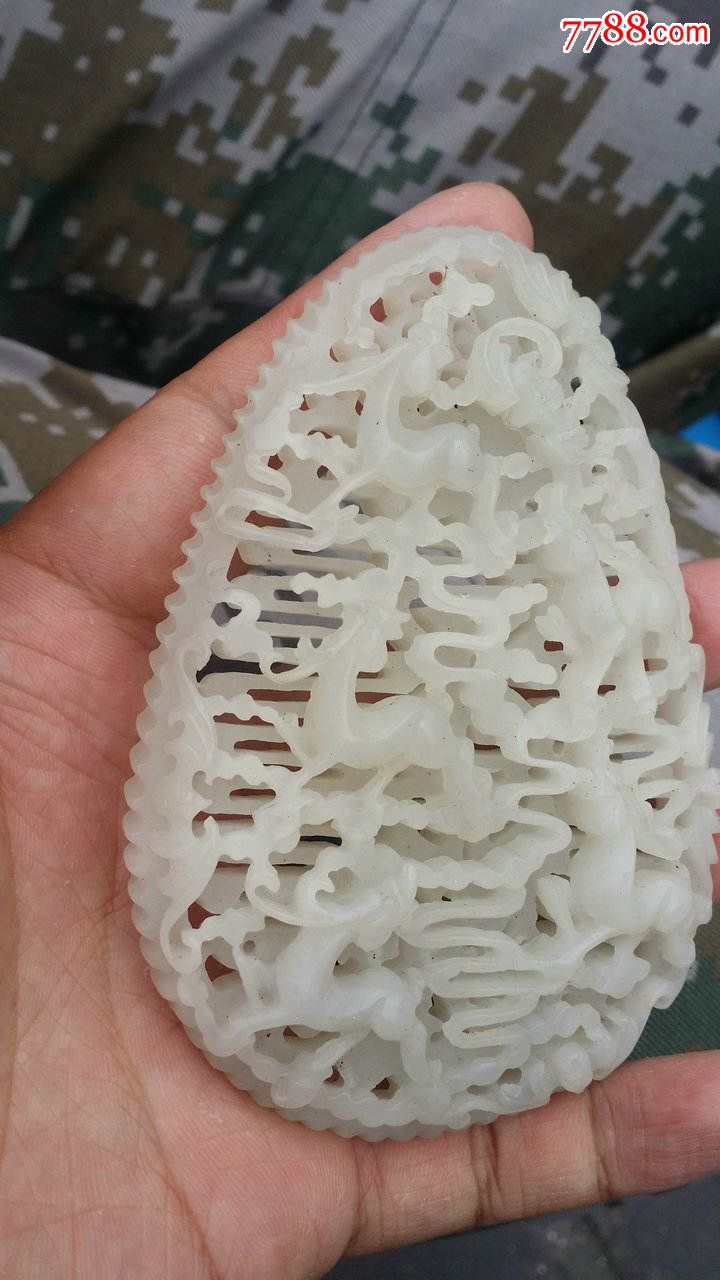 拉丝工艺镂空老玉牌和田玉一路高升福寿大牌子工艺复杂
