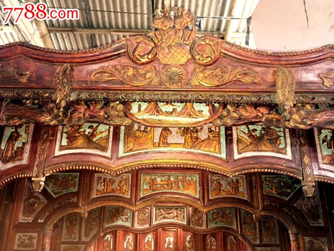 明清古旧家具-XQ-85镏金雕刻三进千工拔步床13857791050