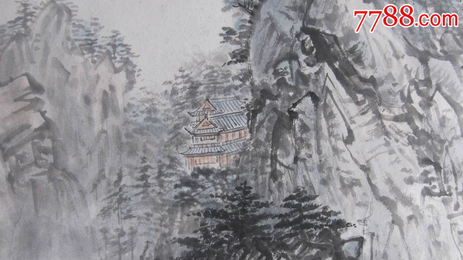 精品山水画手工画,尺寸大,带宫殿建筑物,画的太精彩了不一般-山水国画