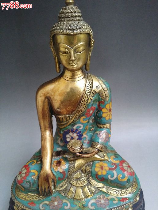 古董古铜器清代乾隆年老铜器铜胎珐琅彩鎏金释迦牟尼佛像大摆件