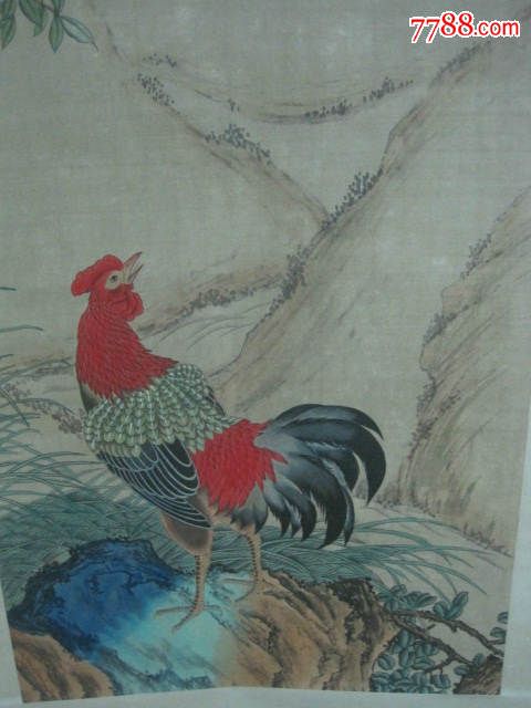 古玩古董老字画国画名家名画清代邹一桂画作公鸡宫廷画条幅挂件