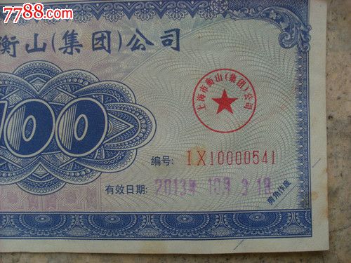 2013年上海市衡山(集团)公司100圆代用券,全品
