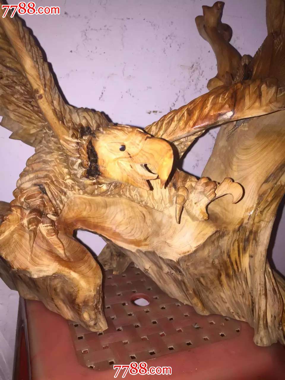 雄鹰展翅-木雕摆件-7788收藏__收藏热线
