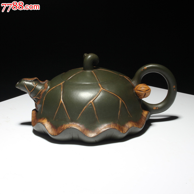 紫砂茶壶极品民国绿泥蒋蓉荷叶壶早期一厂回流壶