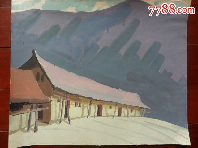 建筑风景水粉画一张