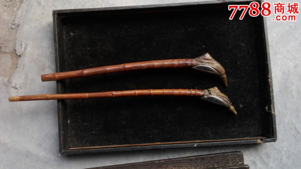 两个清代抽大烟的竹子手工制作烟斗