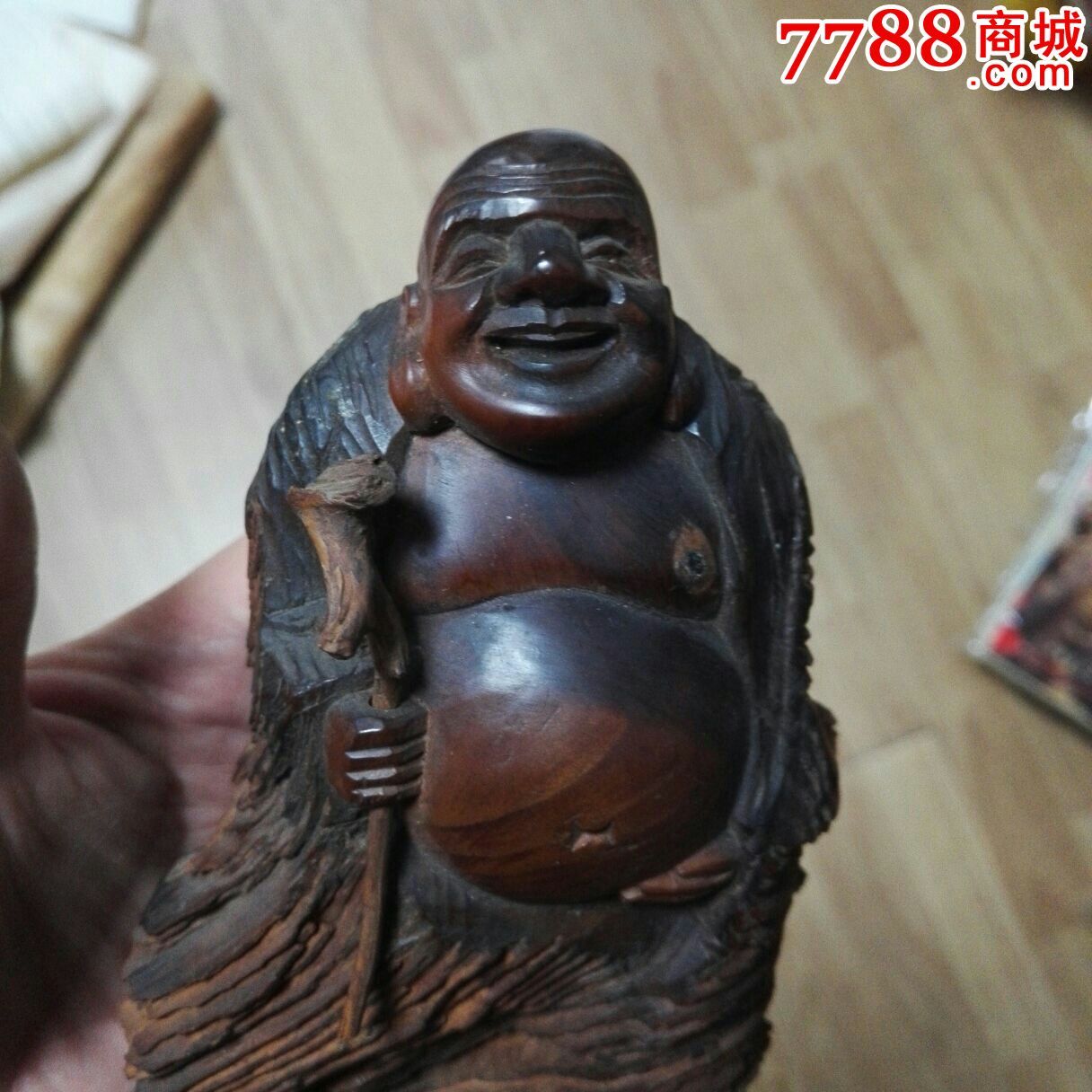 清代精品木雕弥勒佛雕法飘逸流畅