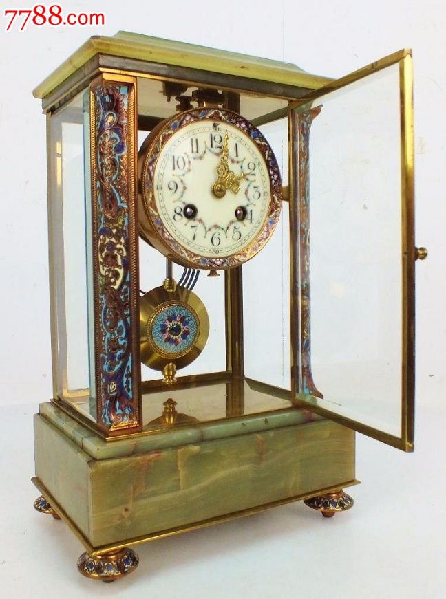 法国古董钟玛瑙绿冻石掐丝珐琅四明钟/座钟-顶级收藏品西洋钟表